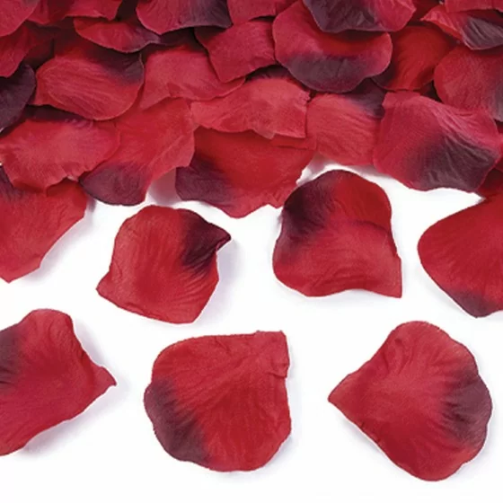 100 pétales de rose en tissu rouge foncé
