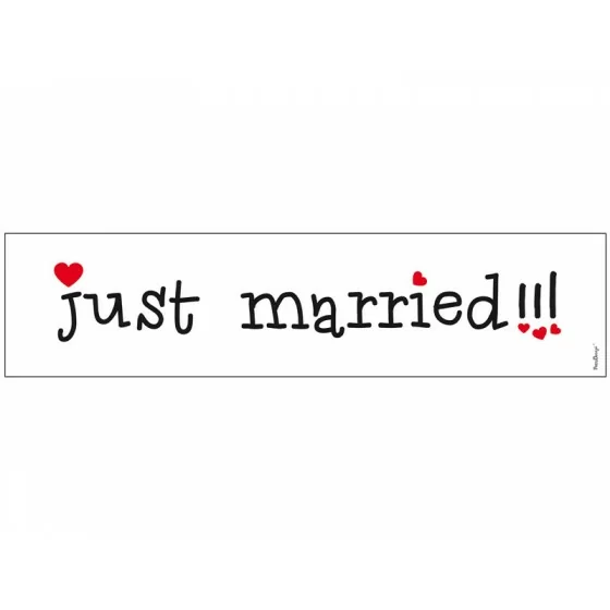 Plaque d'immatriculation "Just married!!!" blanc et noir