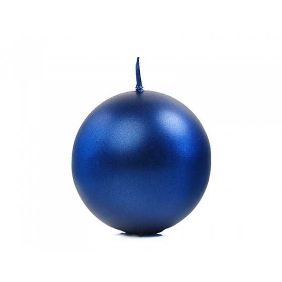 Bougie sphère bleu marine métallique 6 cm